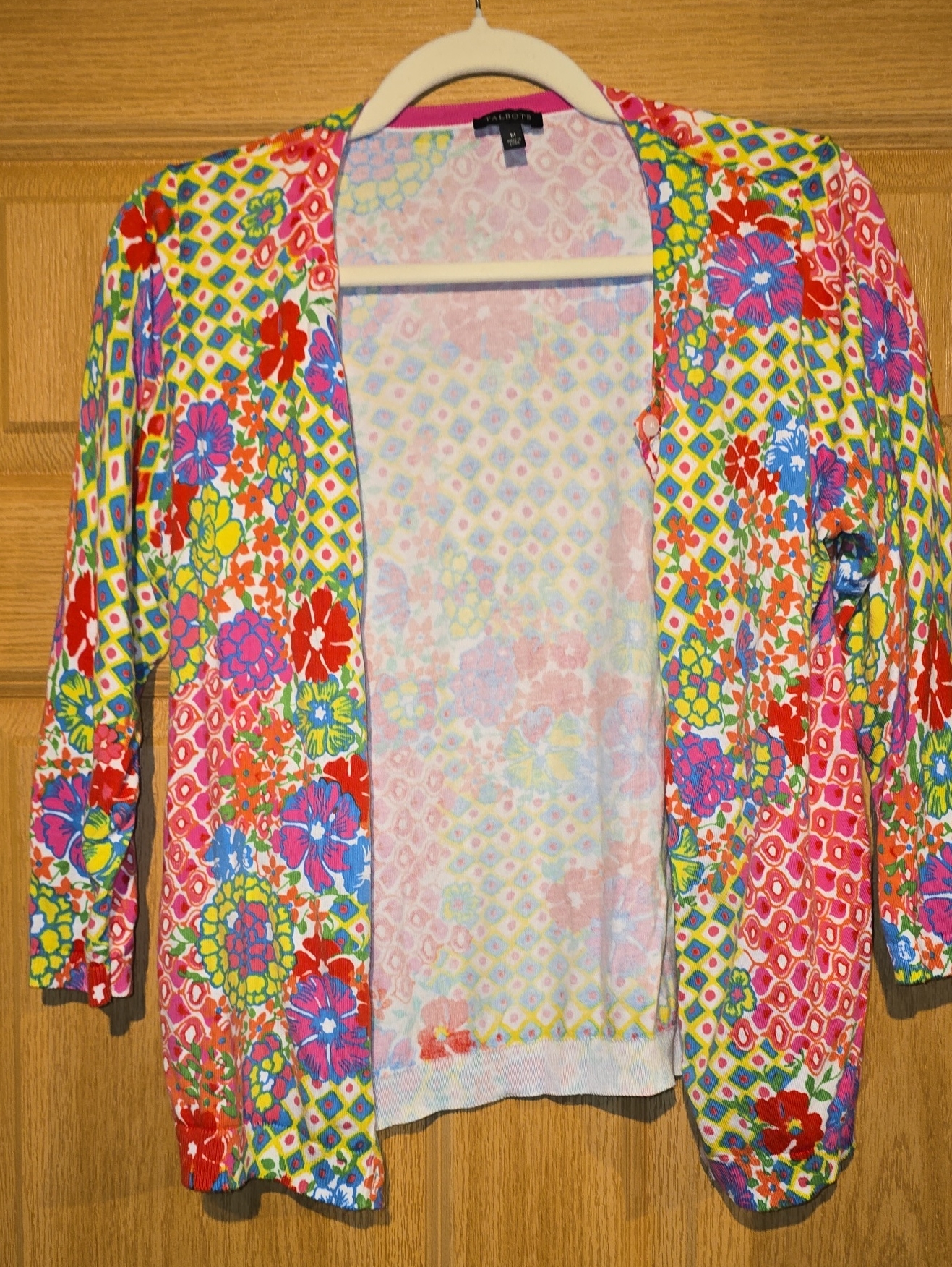 Talbots Multicolor Floral Cardigan Red, Pink, Blue, Green, Yellow